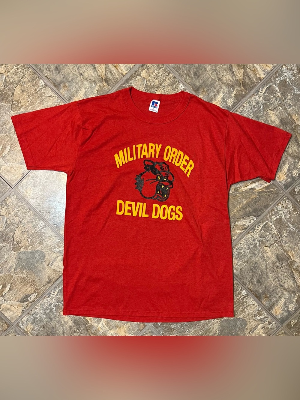 VTG Russell Atheltic Marines Devil Dog T Shirt Red Men’s Large Made In USA